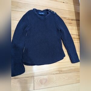 CottonNavy Knit Sweater with Shoulder Buttons& Skull Embroidery Elbow Patch